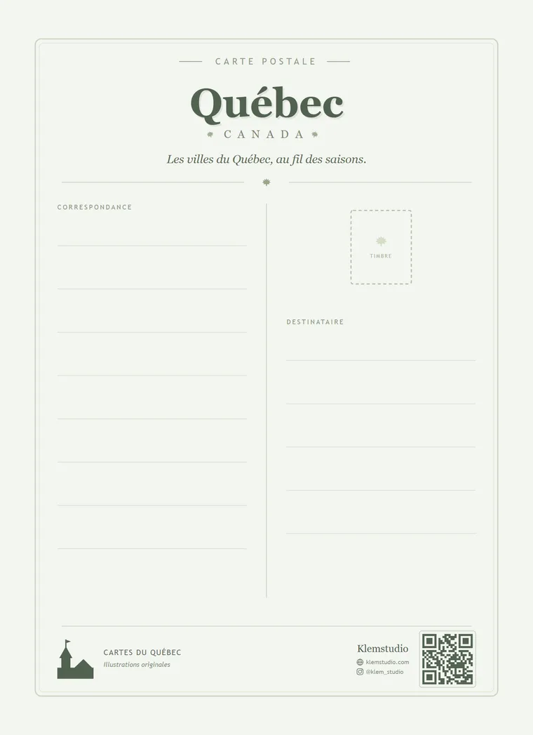 Verso de la carte postale Québec, automne